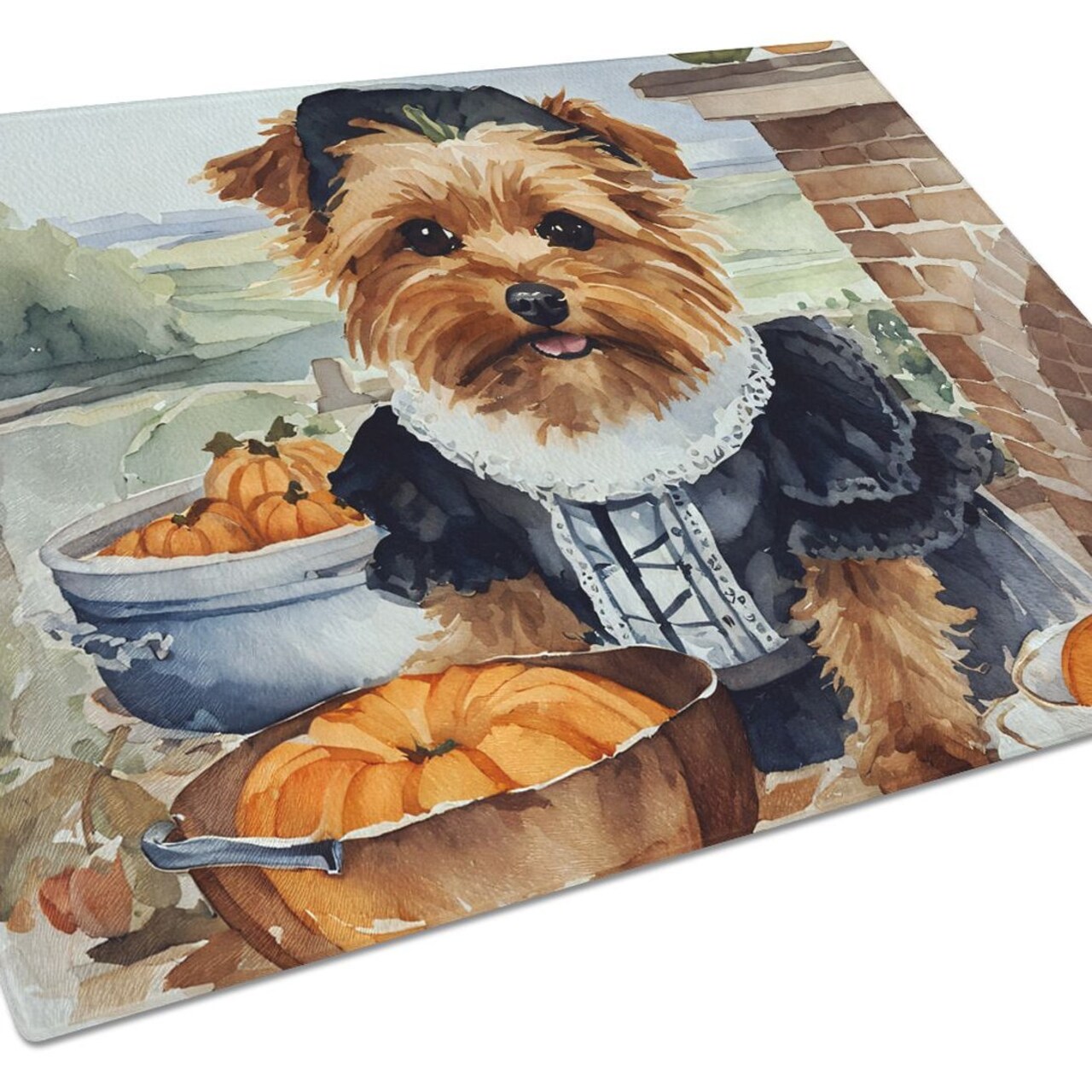 Edge Collections - 15" x 12" - Multicolor - Norfolk Terrier Fall Decorative Glass Cutting Board - 1 Piece